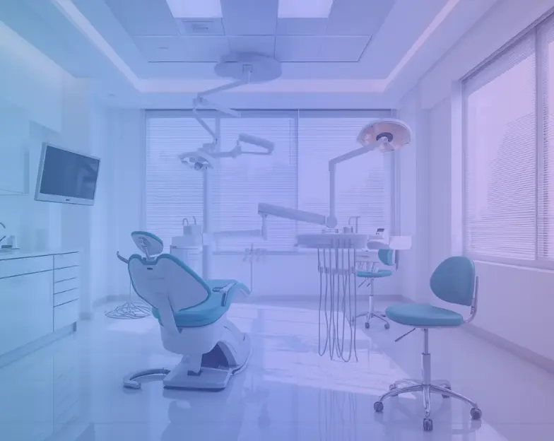 Medical and dental marketing in UAE: Dental treatment room with a chair, overhead light and clinical work surfaces for Polyclinic and Multispecialty Networks