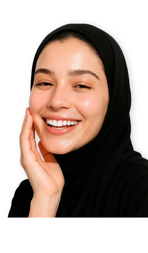 Medical and dental marketing in UAE: Smiling woman in a black headscarf for the dental clinic marketing overview