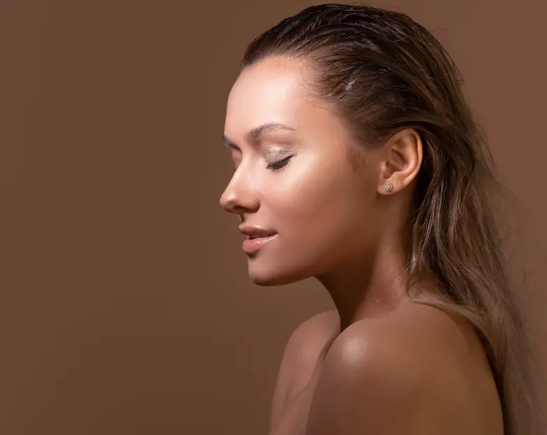 Medical and dental marketing in UAE: Side-profile beauty portrait for the dermatology clinics section, supporting aesthetic clinic marketing UAE