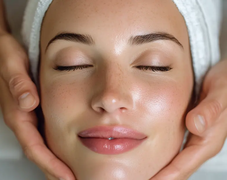 Medical and dental marketing in UAE: Woman receiving a facial massage with a towel around her head for Beauty Salons and Personal Care Studios