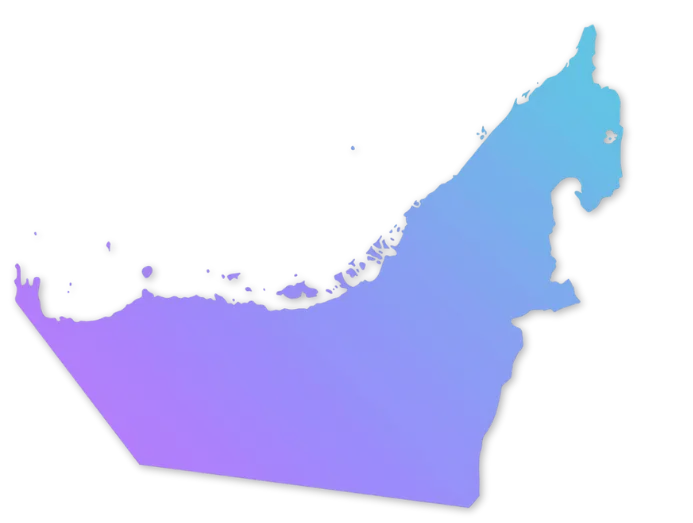 Healthcare marketing packages UAE: UAE map silhouette filled with a blue-violet gradient for Healthcare Marketing in the UAE Is Not One-Size-Fits-All, supporting SEO