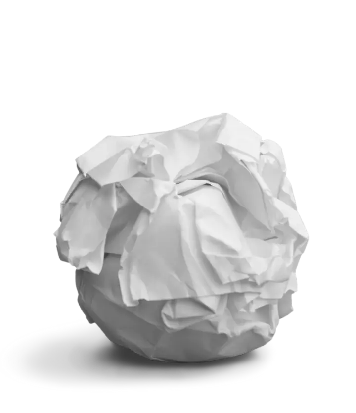 Healthcare marketing strategy UAE: Crumpled paper ball illustrating marketing activity without a clear strategy, supporting market intelligence and clinic growth planning