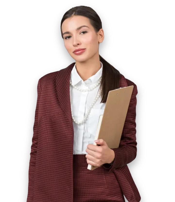 Healthcare marketing strategy UAE: Representative business portrait of a woman holding a folder for Technology Improves the Decision. Specialists Remain Accountable